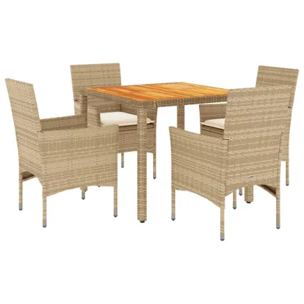 Ensemble à manger de jardin et coussins 5pcs beige rotin acacia 2