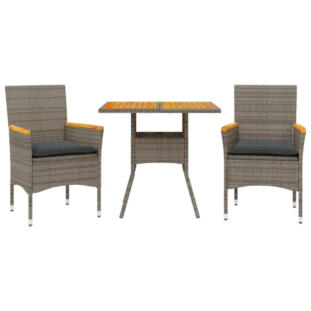 Ensemble à manger de jardin et coussins 3 pcs gris rotin acacia