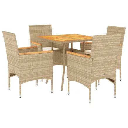 Ensemble à manger de jardin et coussins 5pcs beige rotin acacia 2