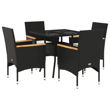 Ensemble à manger de jardin et coussins 5 pcs noir rotin verre 2