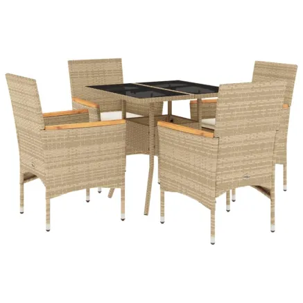 Ensemble à manger de jardin et coussins 5 pcs beige rotin verre 2