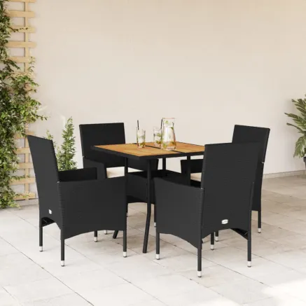 Ensemble à manger de jardin et coussins 5 pcs noir rotin acacia