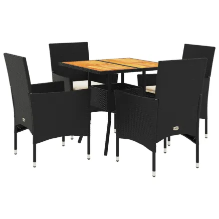 Ensemble à manger de jardin et coussins 5 pcs noir rotin acacia 2