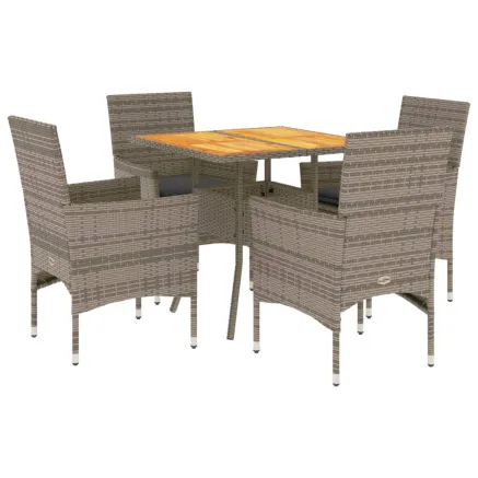 Ensemble à manger de jardin et coussins 5 pcs gris rotin acacia 2
