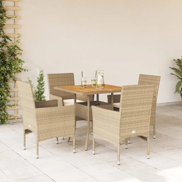 Ensemble à manger de jardin et coussins 5pcs beige rotin acacia