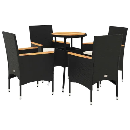 Ensemble à manger de jardin et coussins 5 pcs noir rotin acacia 2