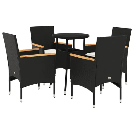Ensemble à manger de jardin et coussins 5 pcs noir rotin verre 2