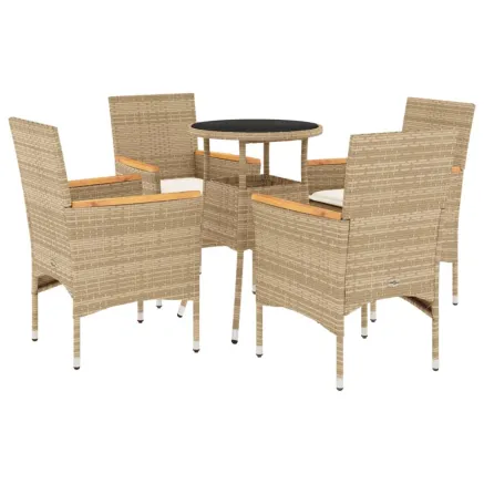 Ensemble à manger de jardin et coussins 5 pcs beige rotin verre 2