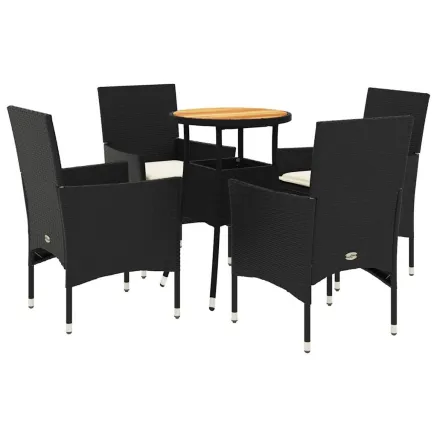 Ensemble à manger de jardin et coussins 5 pcs noir rotin acacia 2