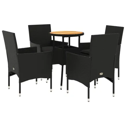 Ensemble à manger de jardin et coussins 5 pcs noir rotin acacia 2