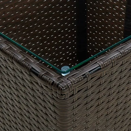 Ensemble de bistro avec coussins 3 pcs marron rotin et verre