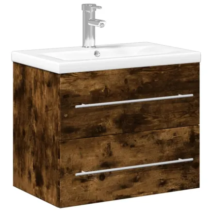 Armoire lavabo de salle de bain avec bassin intégré chêne fumé 2