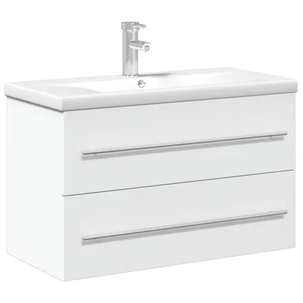 Armoire lavabo de salle de bain avec bassin intégré blanc 2