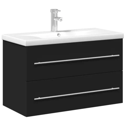 Armoire lavabo de salle de bain avec bassin intégré noir 2