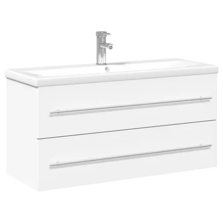 Armoire lavabo de salle de bain avec bassin intégré blanc 2