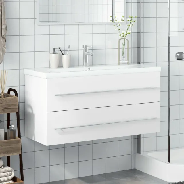 Armoire lavabo de salle de bain avec bassin intégré blanc