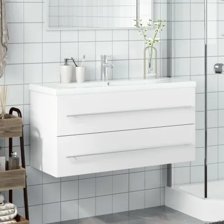 Armoire lavabo de salle de bain avec bassin intégré blanc