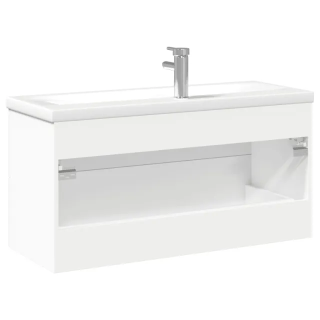 Armoire lavabo de salle de bain avec bassin intégré blanc