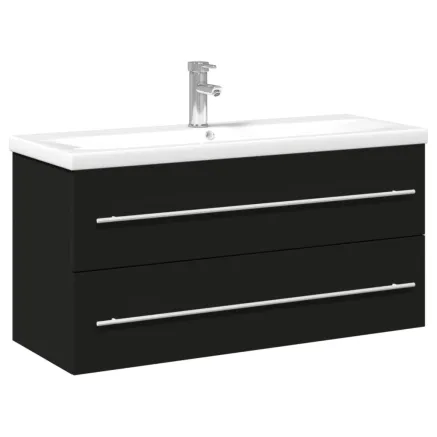 Armoire lavabo de salle de bain avec bassin intégré noir 2