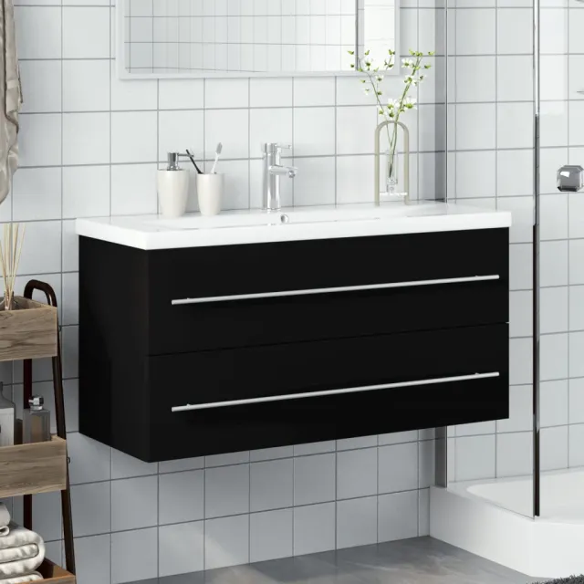 Armoire lavabo de salle de bain avec bassin intégré noir