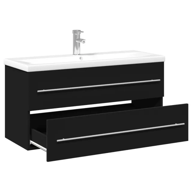 Armoire lavabo de salle de bain avec bassin intégré noir