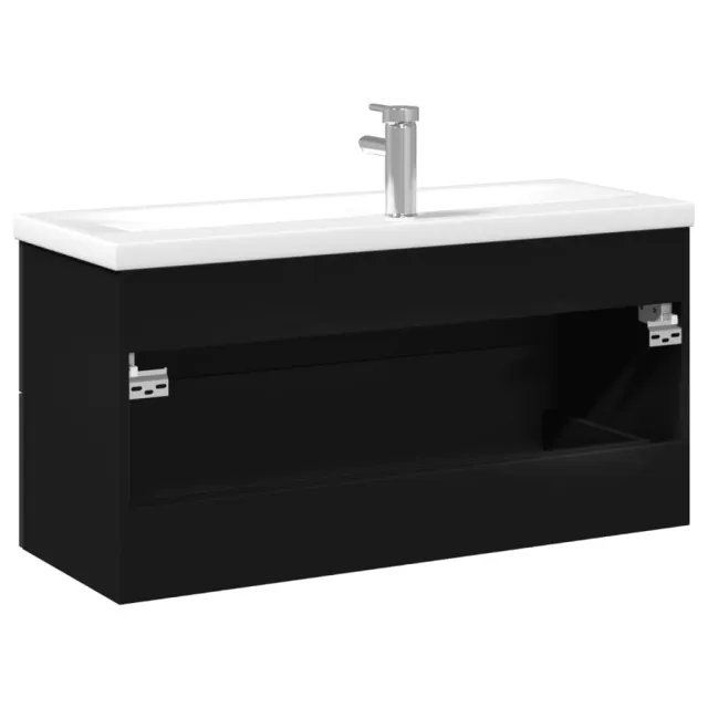 Armoire lavabo de salle de bain avec bassin intégré noir