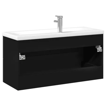 Armoire lavabo de salle de bain avec bassin intégré noir
