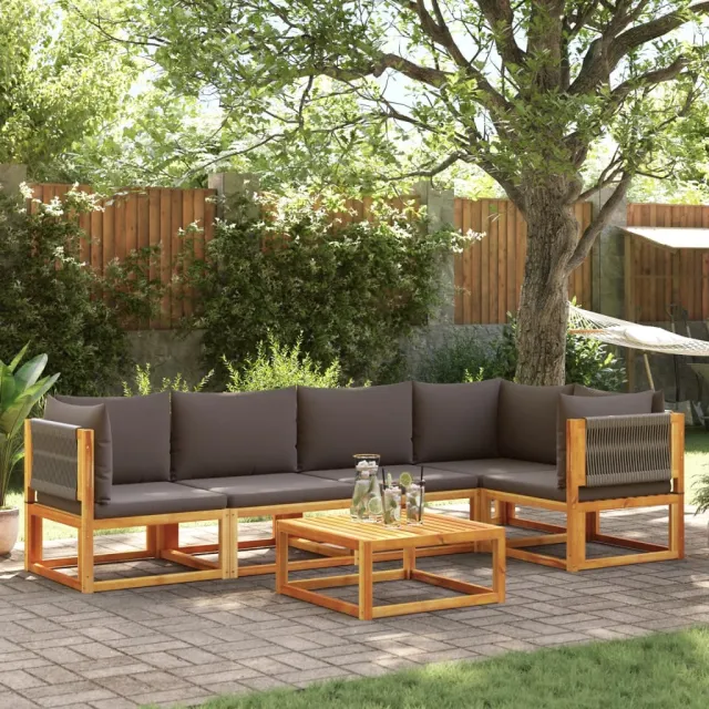 Ensemble de canapés de jardin 6 pièces avec coussins en bois d'acacia et corde