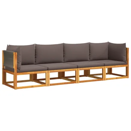 Ensemble de canapés de jardin 4 pièces avec coussins en bois d'acacia et corde 2