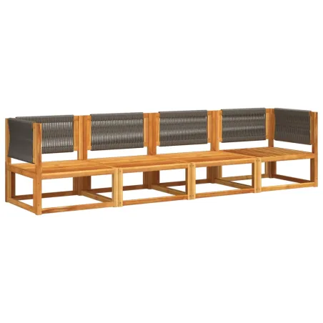 Ensemble de canapés de jardin 4 pièces avec coussins en bois d'acacia et corde