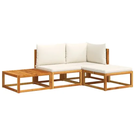 Ensemble de canapés de jardin 4 pièces avec coussins en bois d'acacia et rotin 2