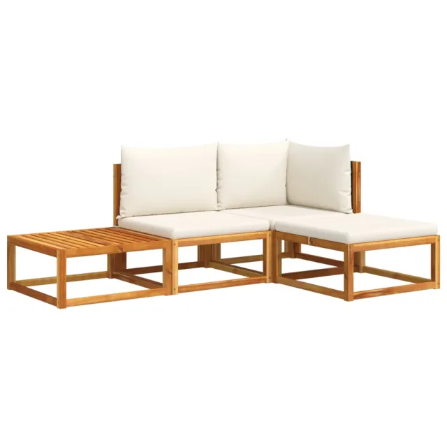 Ensemble de canapés de jardin 4 pièces avec coussins en bois d'acacia et rotin