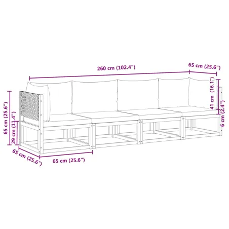 Ensemble de canapés de jardin 4 pièces avec coussins en bois d'acacia et rotin