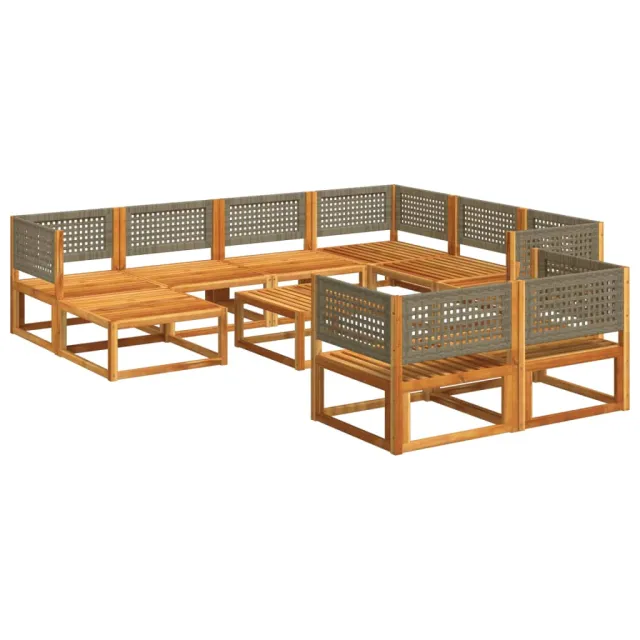 Ensemble de canapés de jardin 10 pièces avec coussins en bois d'acacia et rotin