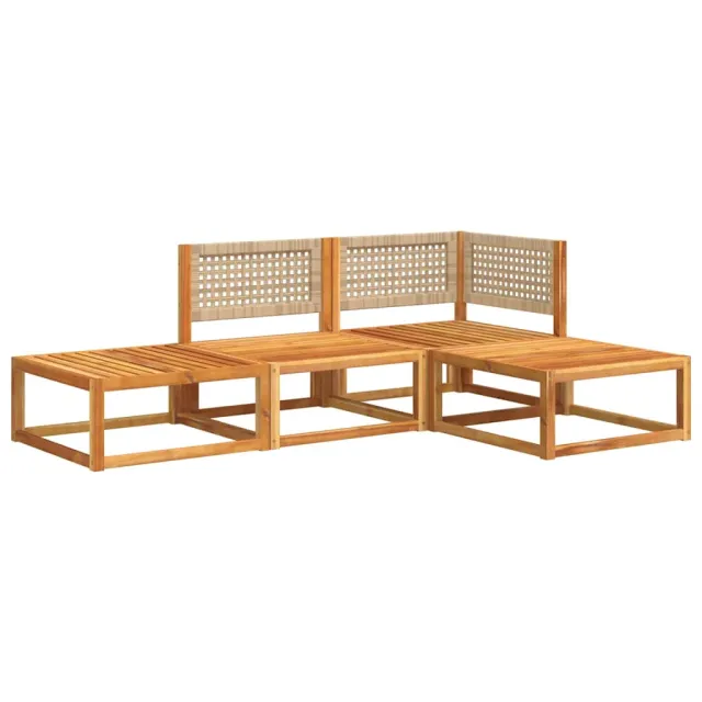 Ensemble de canapés de jardin 4 pièces avec coussins en bois d'acacia et rotin