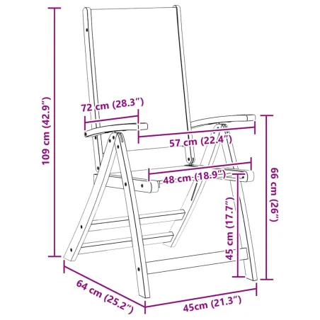 Chaises pliables de jardin lot de 4 bois d'acacia et textilène