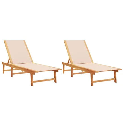 Chaises longues lot de 2 crème bois acacia solide et textilène 2