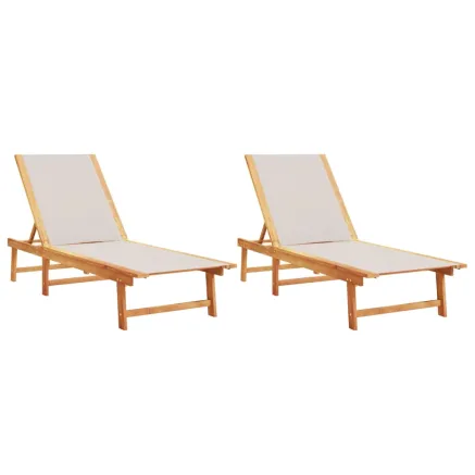 Chaises longues lot de 2 gris bois acacia solide et textilène 2