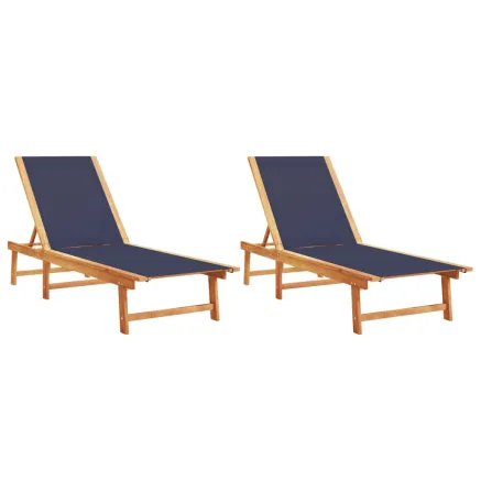 Chaises longues lot de 2 bleu bois d'acacia solide et textilène 2