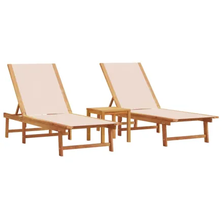 Chaises longues lot de 2 table crème bois d'acacia et textilène 2