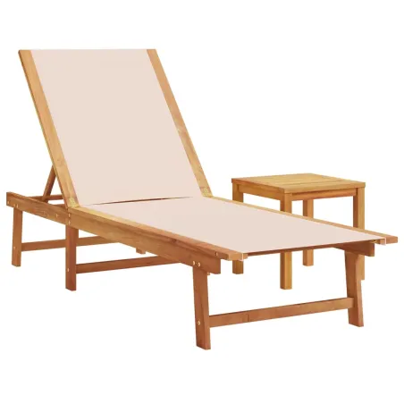 Chaises longues lot de 2 table crème bois d'acacia et textilène