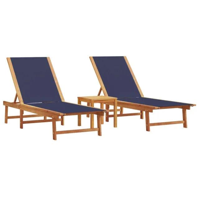 Chaises longues lot de 2 table bleu bois d'acacia et textilène
