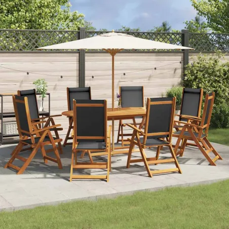 Ensemble à manger de jardin 9pcs bois d'acacia solide textilène
