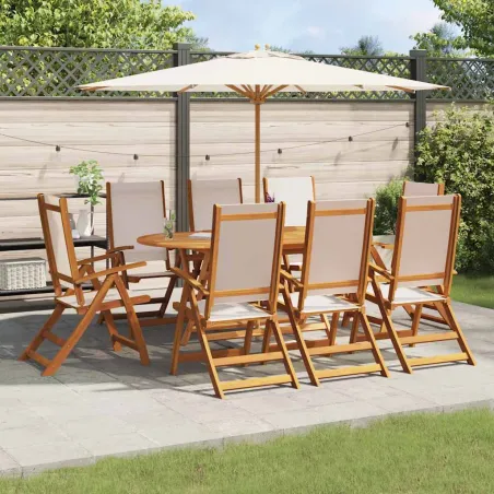 Ensemble à manger de jardin 9pcs bois d'acacia solide textilène