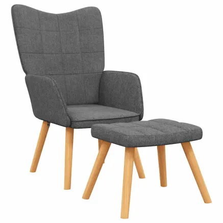 Chaise de relaxation avec tabouret Gris foncé Tissu 2