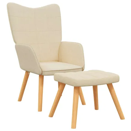 Chaise de relaxation avec tabouret Crème Tissu 2