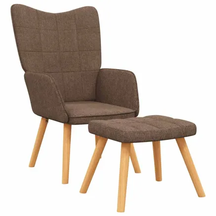 Chaise de relaxation avec tabouret Marron Tissu 2