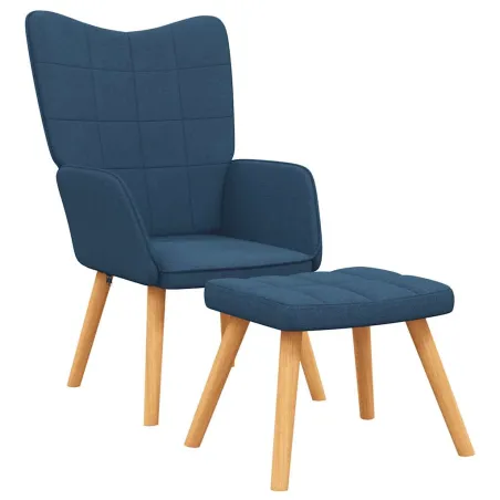 Chaise de relaxation avec tabouret Bleu Tissu