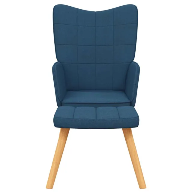 Chaise de relaxation avec tabouret Bleu Tissu