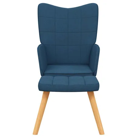 Chaise de relaxation avec tabouret Bleu Tissu